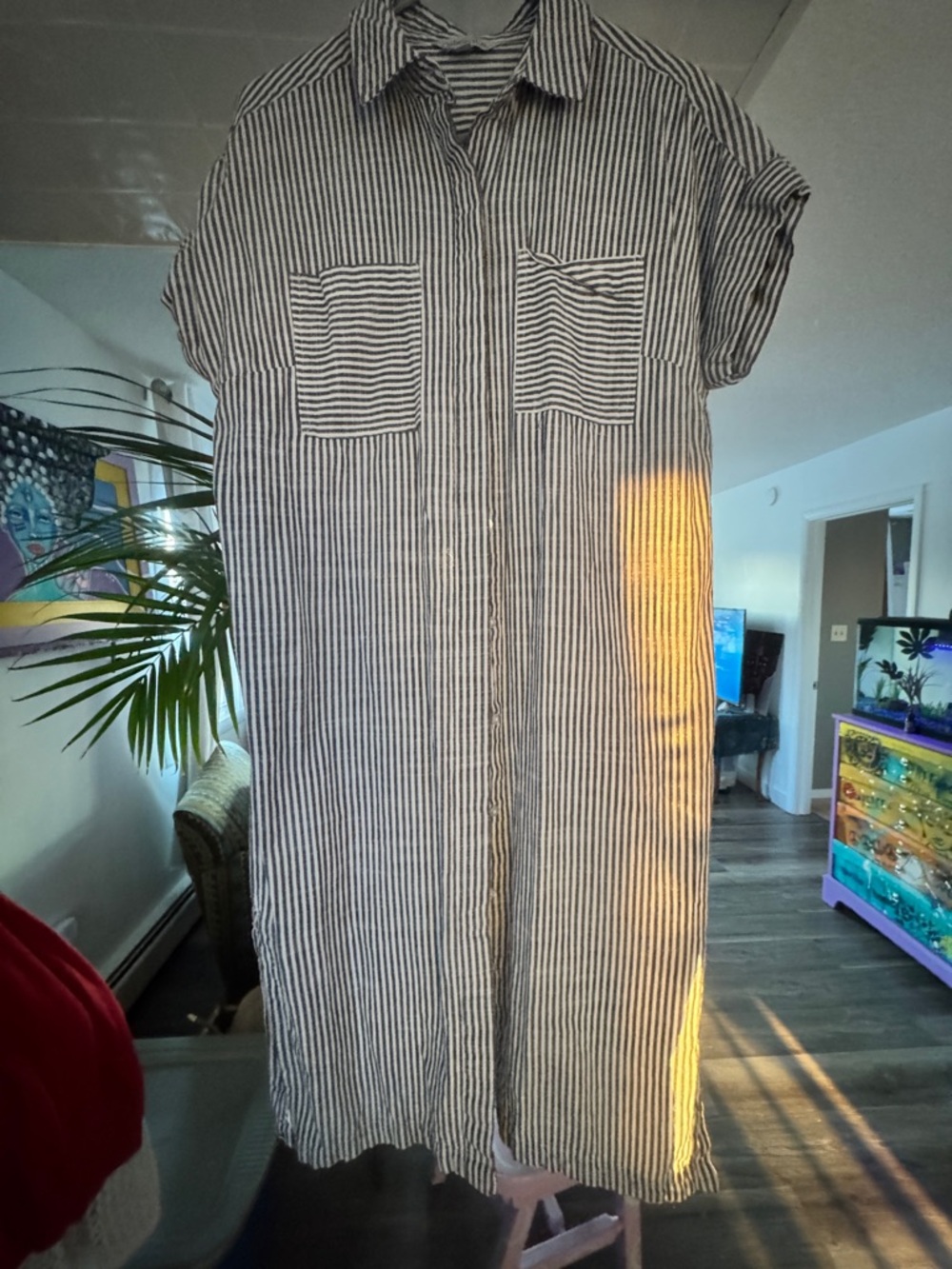 Ophelia Roe Pinstripe Shirt Dress - Oversized 100% Cotton Shacket - M - Picture 5 of 8